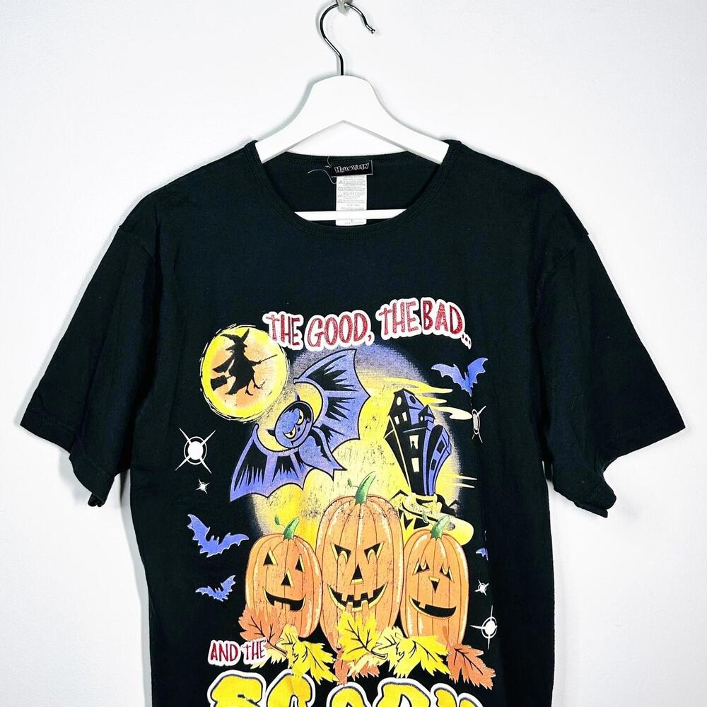 Halloween T-shirt The Good The Bad And The Scary Large Graphics Tee Black